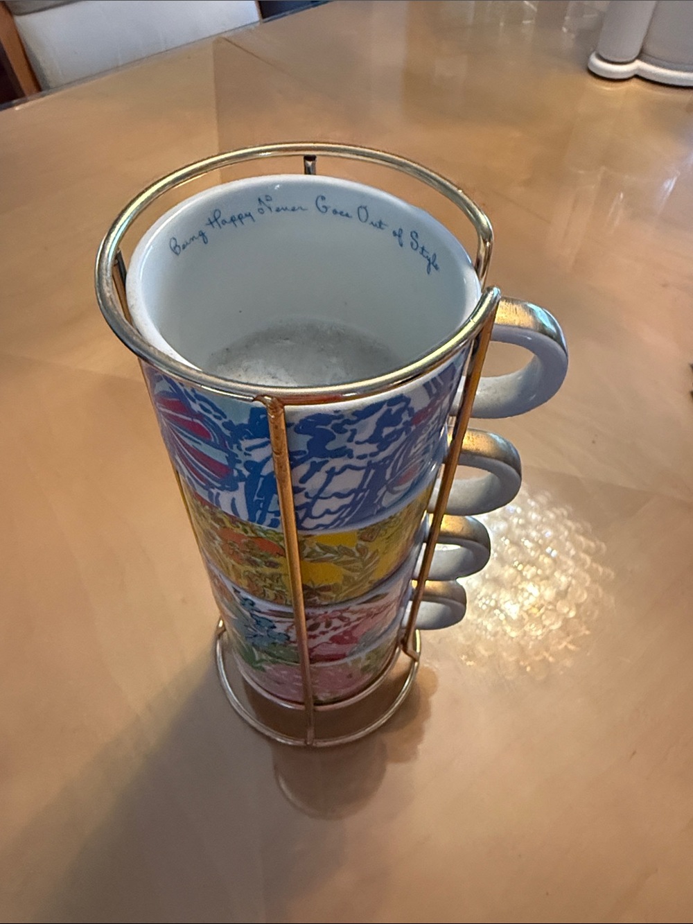 Lilly Pulitzer Stackable Floral Ceramic Mug Set with Blue, Yellow, Pink, Green